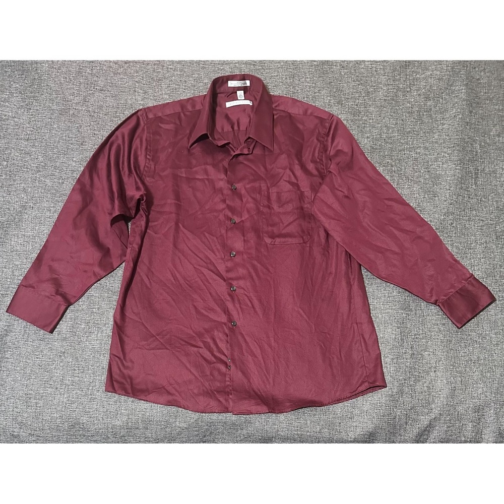 Geoffrey‎ Beene Men's L 16 1/2 32/33 Burgundy Long Sleeve Shirt